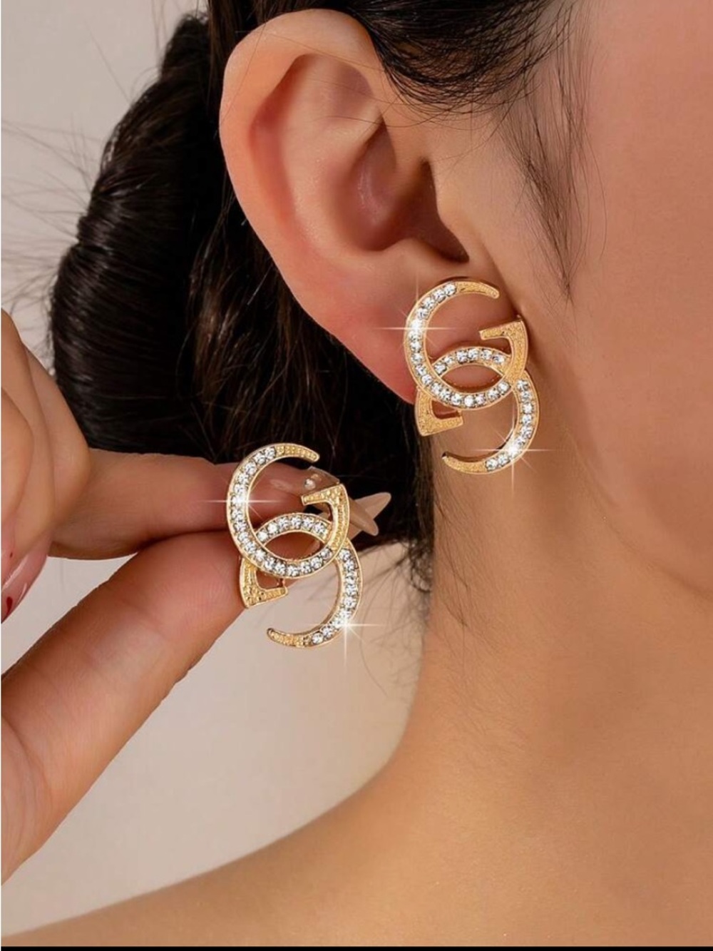 Chic Gucci GG Gold Earrings with Crystal Accents